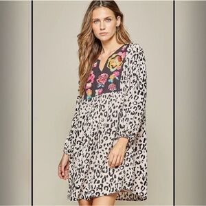 Savanna Jane Black and White Mini Dress with Floral Embroidery